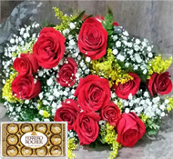 Bouquet 12 rosas vermelhas + Ferrero Rocher T12